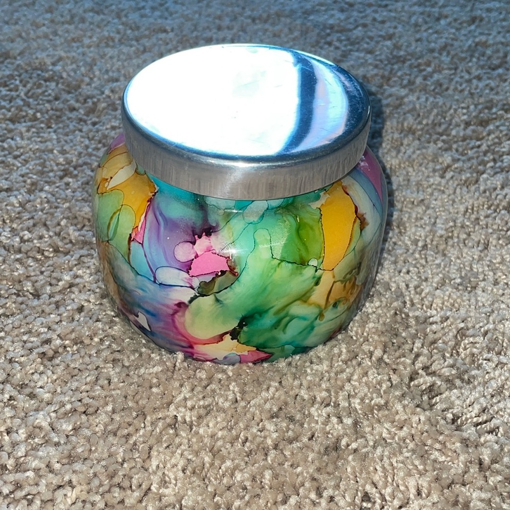 Limited edition watercolor Capri blue Volcano candle 9 oz